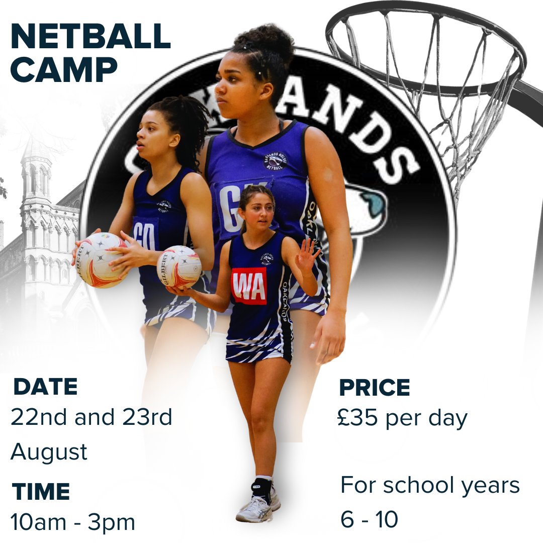 OaklandsWolves's tweet image. calling all netball lovers 📣

Are you looking for something fun to do during the summer half term break? Come along and sign up to our netball camp! learn new skills and meet new people. sign up now through the link in our bio!

#netball #StAlbans #oaklandswolves #summer #sports