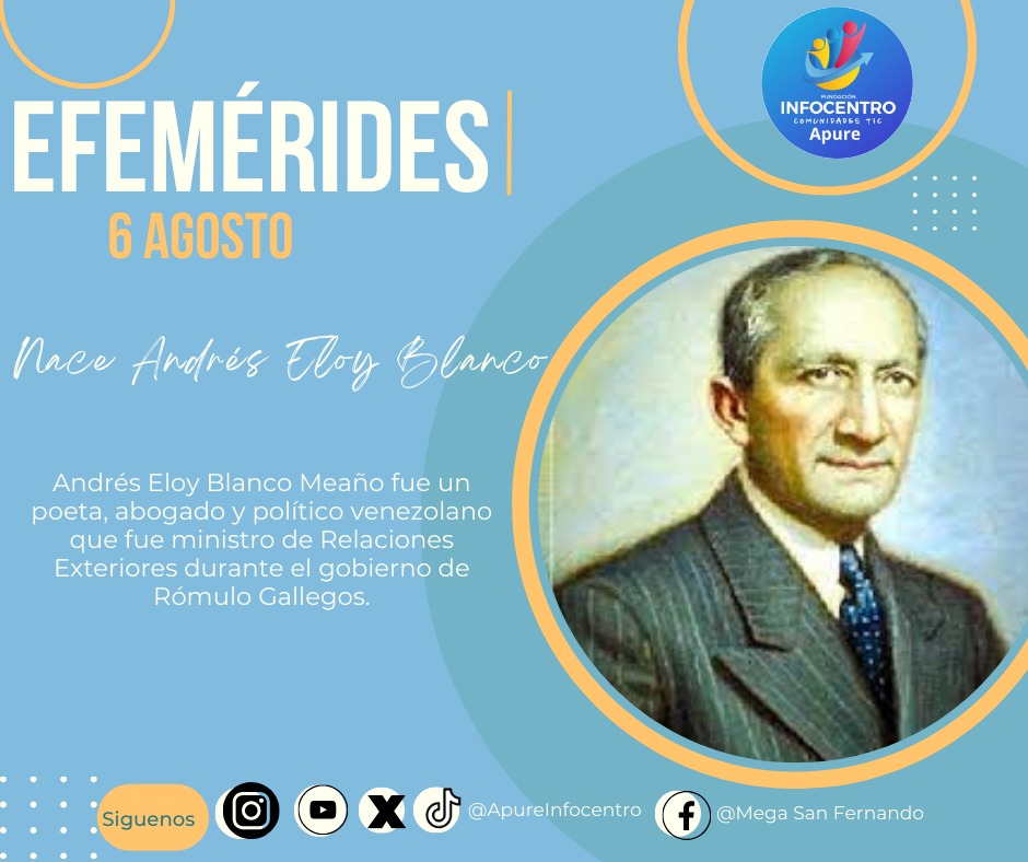 Efemérides ||
Nace Andrés Eloy Blanco (1896) | Poeta, escritor, humorista y político venezolano.
 #ChaoWhatsApp