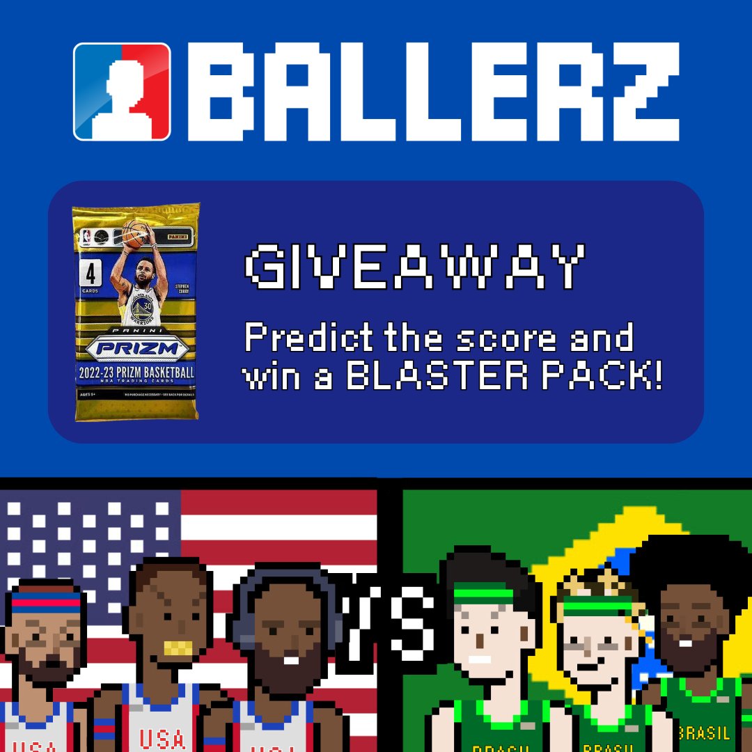 🚨 GIVEAWAY 🚨
How many combined points will Team USA 🇺🇸 and Brazil 🇧🇷 score today? Guess the total for a chance to win a Panini Prizm Basketball Blaster Pack!

RULES:
- Like &amp; Repost
- Comment your prediction
- Follow @DoloDood &amp; @Ballerz_NFT