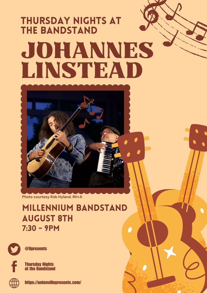 UPresents's tweet image. Don't miss the last show this Thursday featuring the incredible Johannes Linstead! 🎸🎶 It's going to be a fantastic evening of music and fun. See you there!

Photo courtesy Rob Hyland. RH+A

#TNATB #UnionvilleMainStreet #LiveMusic #ThursdayNightsAtTheBandstand