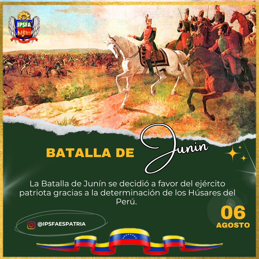 #06Ago | La batalla de Junín ue uno de los últimos enfrentamientos que sostuvieron los ejércitos realistas y patriotas en el proceso de la independencia del Perú, el 6 de agosto de 1824.