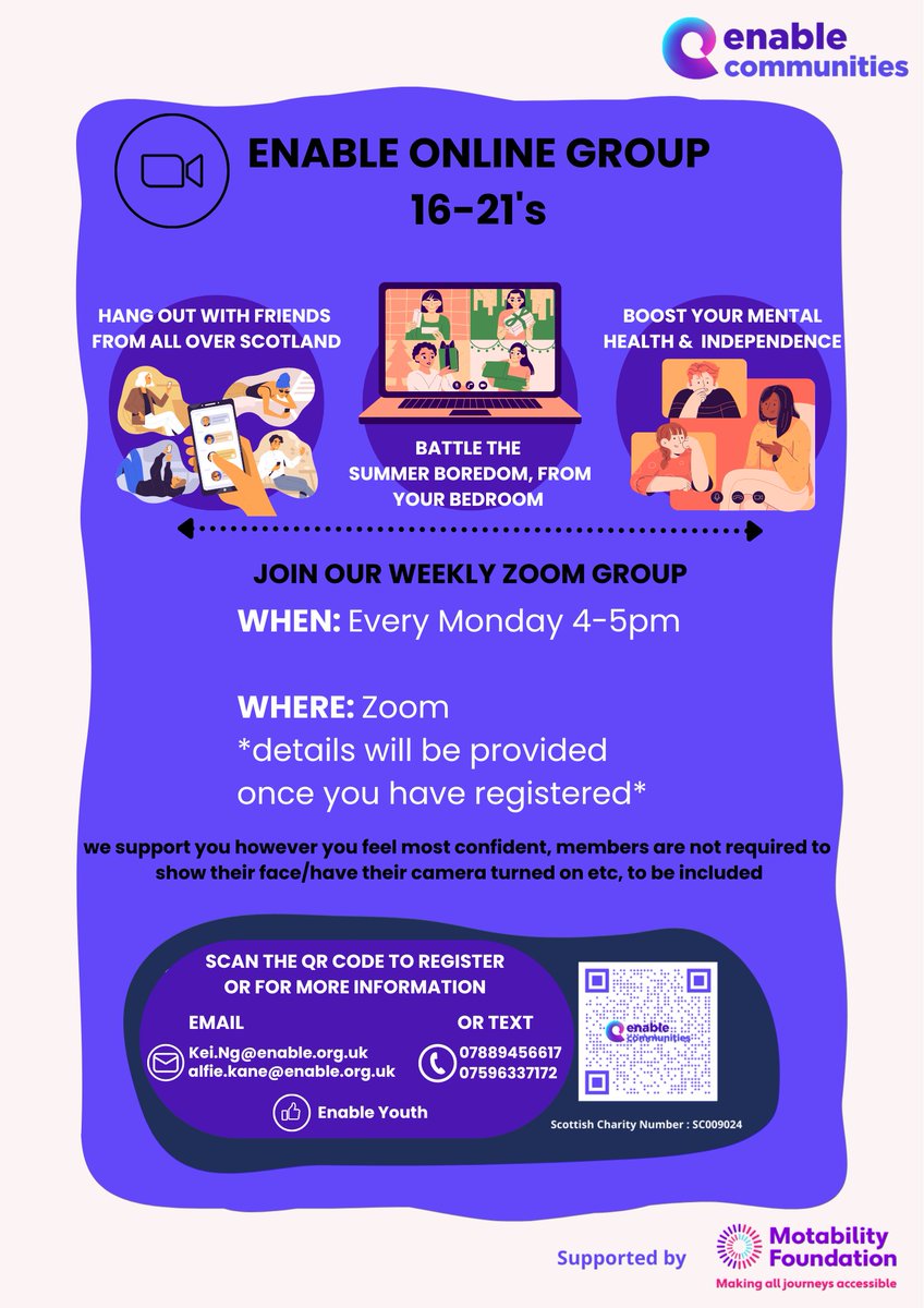 Love to see new faces in our weekly online group! We have a virtual group for aged 16-21 young people in Scotland on Zoom. If you want to join us, please register here: forms.office.com/e/Fqr8nqp5WY or drop us a wee message!