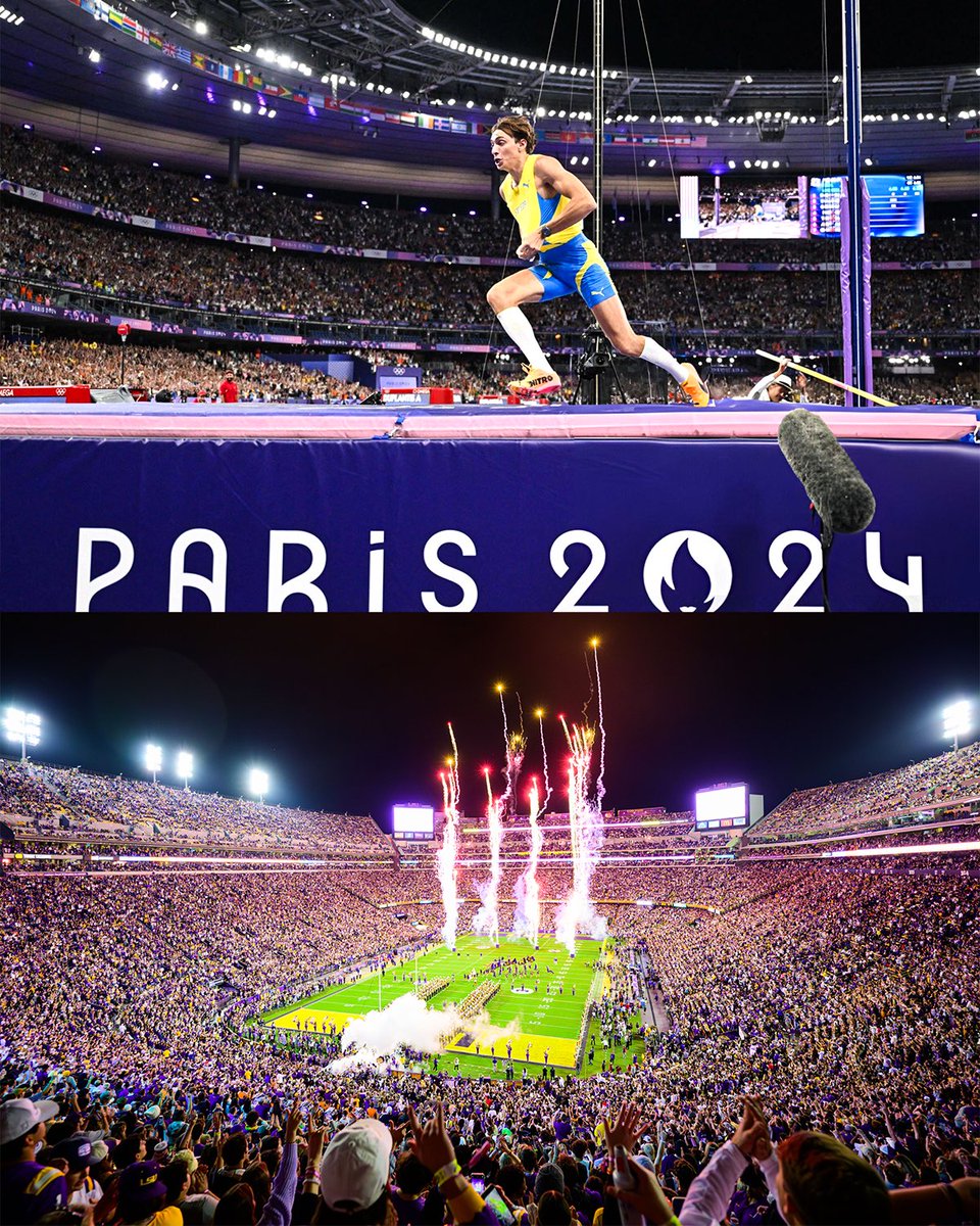 LSUTrackField's tweet image. “I was going down the runway and it was so loud. It sounded like Death Valley honestly, it sounded like Tiger Stadium. It helped me quite a bit honestly since I’m used to those kind of crowds at LSU.”

Mondo on the packed Stadium of France during his WR performance. 🐯🏟️