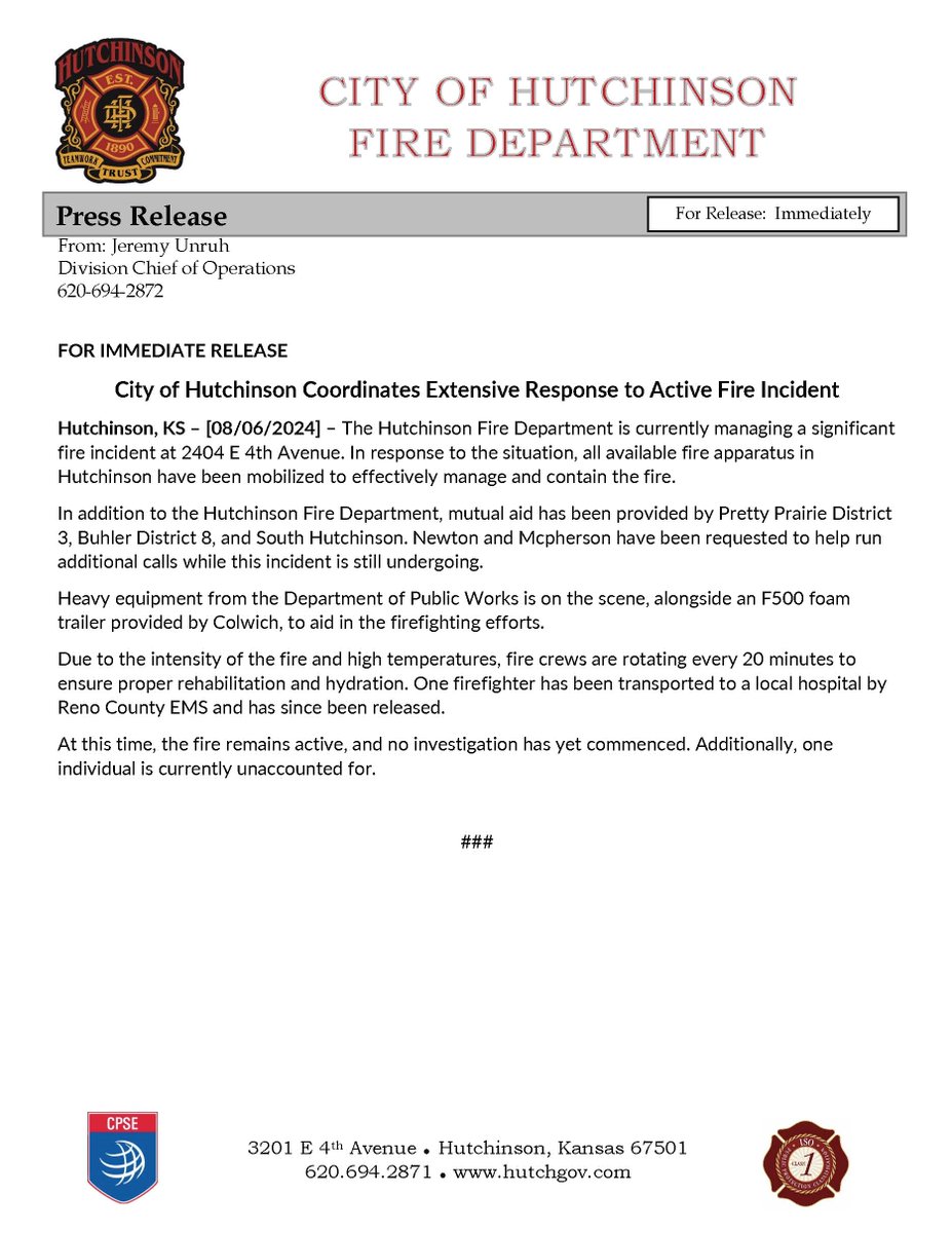 Hutchinson Fire Dept (@hutchinson_fire) on Twitter photo 