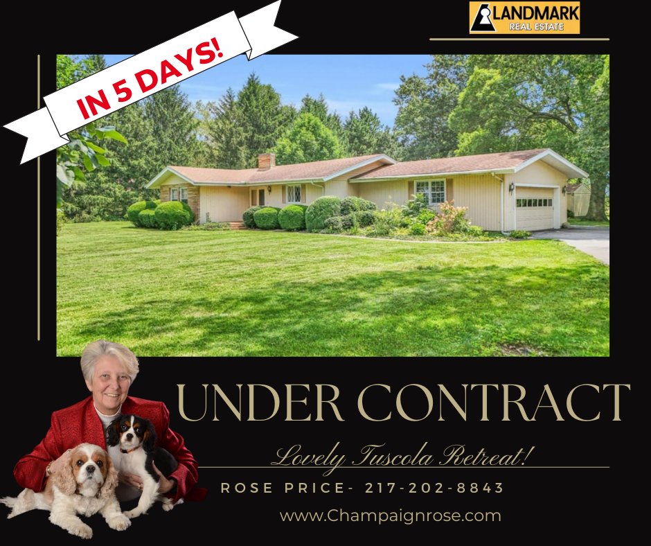🎉 UNDER CONTRACT IN JUST 5 DAYS! 🏡

Congratulations to my amazing sellers on the lightning-fast sale of their beautiful Tuscola ranch! 🌟

Thinking of selling? Let's make your home my next success story!

Rose Price:
📞 217-202-8843
✉️ roseprice@champaignrose.com