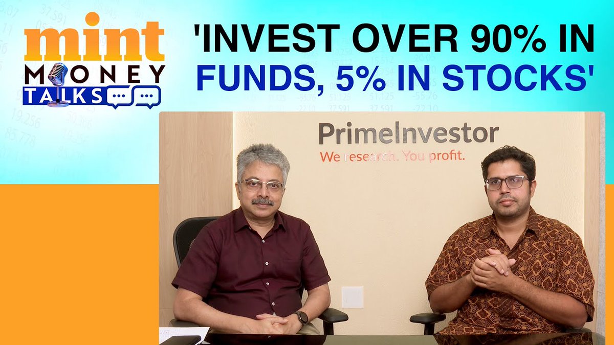 livemint's tweet photo. #MintMoneyTalks | Mutual funds or stocks? Many investors wonder which is the better investment choice.

On this episode, we speak to Srikanth Meenakshi (@srikan2), co-founder of PrimeInvestor (@primeinvestorin), who invests over 90% of his equity portfolio in funds and very little in individual stocks. Find out why.

Watch: https://t.co/kFn8GkB7jH

#MutualFunds #StockMarket #Money @ActusDei