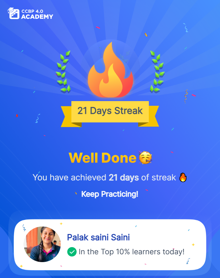 PalakSaini93734's tweet photo. hey connections
 today I have completed my 21 days streak successfully with #nxtwave.

#ccbp #ccbpian #nxtwave #consistency https://t.co/xicKlfBA70