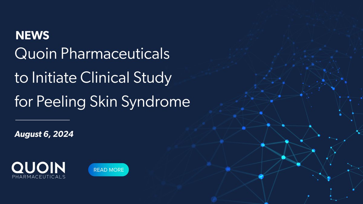 QuoinPharma's tweet photo. We are pleased to announce the planned initiation of a clinical study to evaluate the safety and efficacy of QRX003 in a pediatric patient with Peeling Skin Syndrome (PSS). This marks a significant step in our strategy https://t.co/c4GwyOM76t
Quoin Pharmaceuticals $QNRX https://t.co/I6KgehuoJY