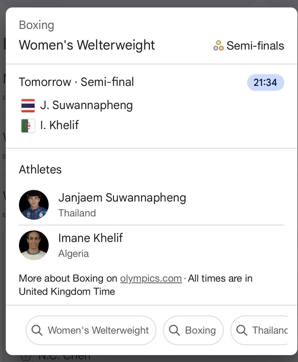 FairPlayForWomen (@fairplaywomen) on Twitter photo Tonight they meet again. Will Khelif steal her place in the finals, while the IOC watches on. Or will female talent overcome male power advantage?
Fight starts at 9.34pm UK time. Follow <a href="/fairplaywomen/">FairPlayForWomen</a> for live thread /4 Tonight they meet again. Will Khelif steal her place in the finals, while the IOC watches on. Or will female talent overcome male power advantage?
Fight starts at 9.34pm UK time. Follow <a href="/fairplaywomen/">FairPlayForWomen</a> for live thread /4