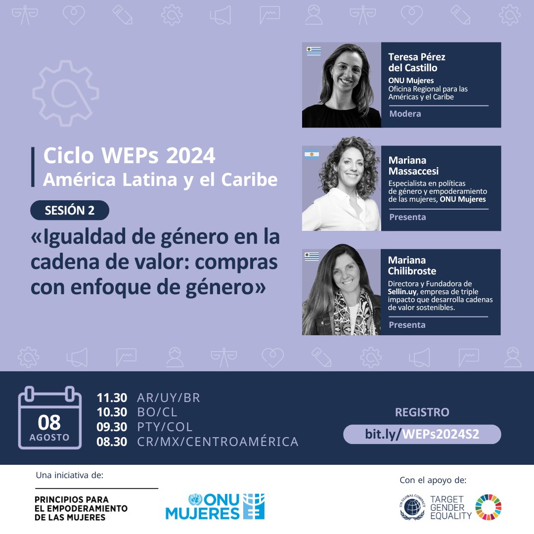 Conoce a las panelistas de la segunda sesión del #CicloWEPs2024, con el tema «Igualdad de género en la cadena de valor: compras con enfoque de género».

Registro: ➡️ bit.ly/WEPs2024S2