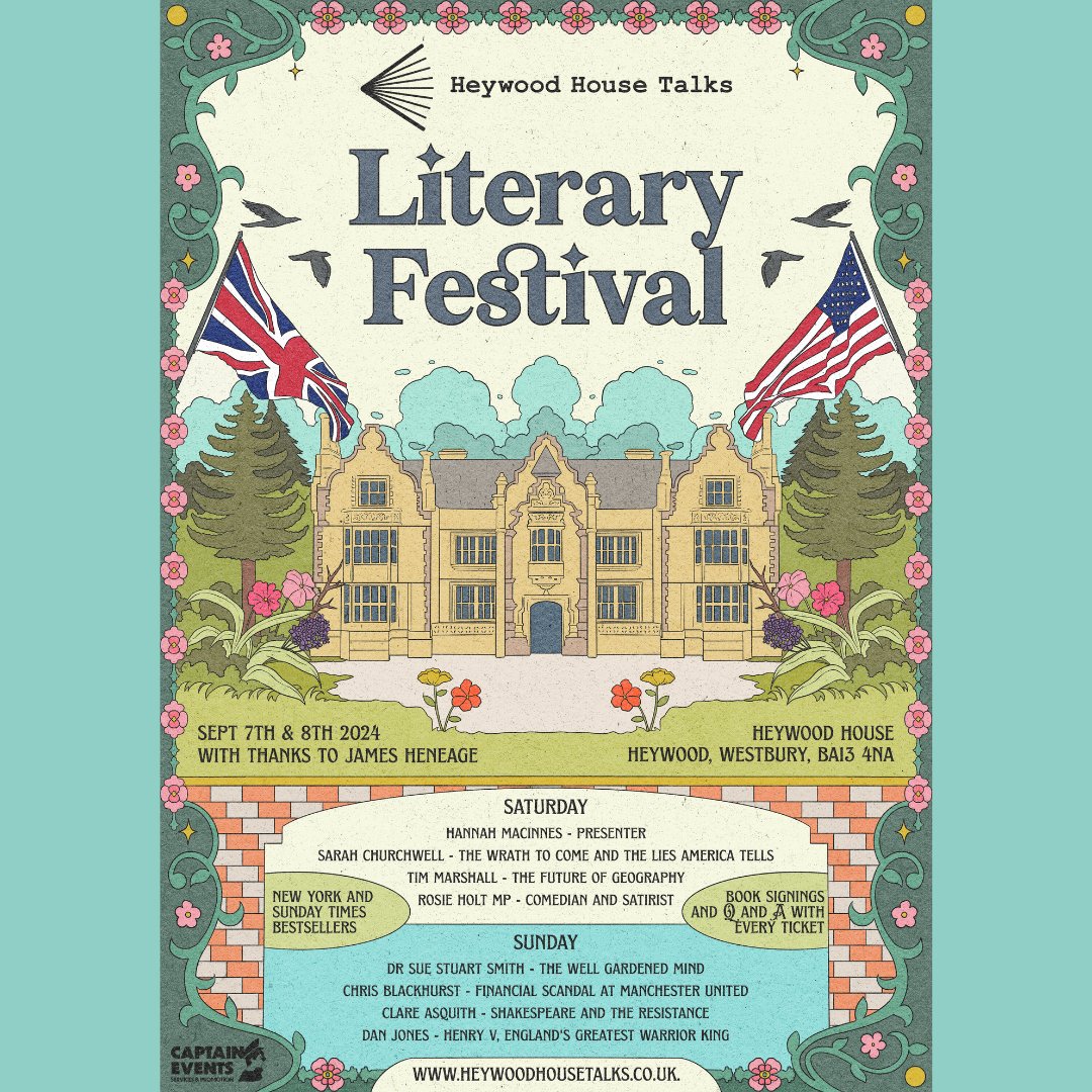 From financial scandal to the Space Race, Henry V to gardening, you'll find something to make you curious at Heywood House Talks Literary Festival! 

Catch <a href="/itwitius/">Tim Marshall</a> on 7th Sept, when he'll be speaking about his latest book #TheFutureOfGeography
heywoodhousetalks.co.uk <a href="/Rochild89/">Captain Events</a>