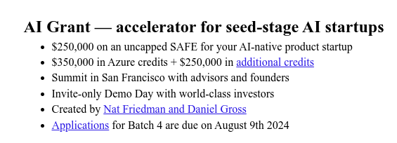 natfriedman's tweet photo. Three days left to apply to AI Grant batch 4! https://t.co/J5NV8zheb6