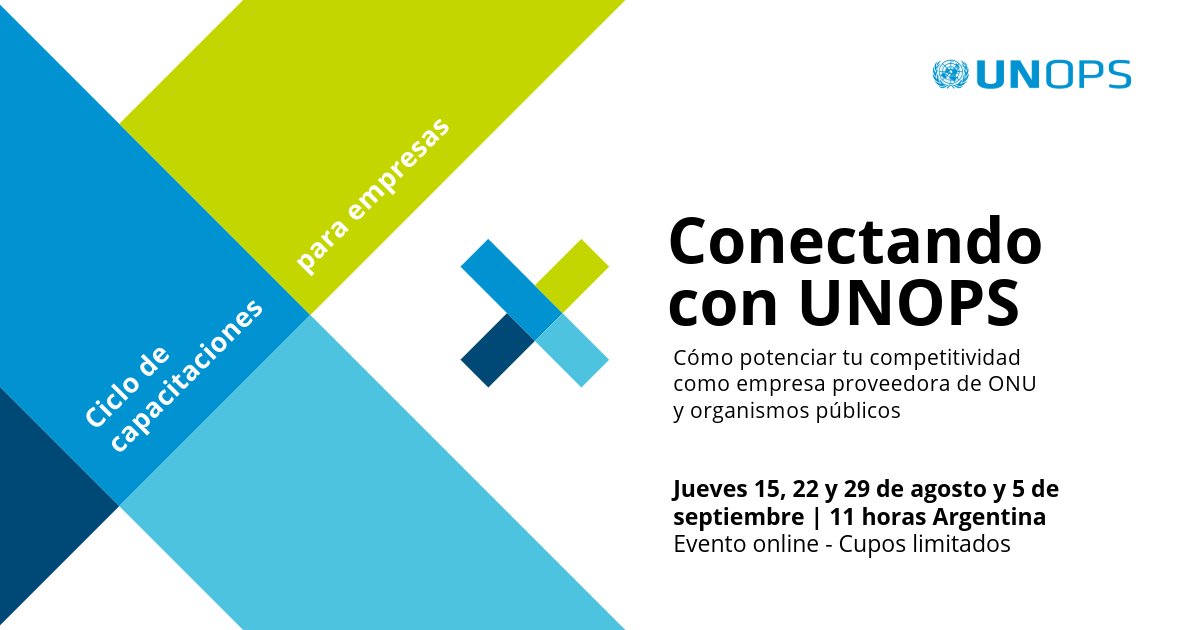 🔛Se viene el Ciclo | Conectando con UNOPS: Capacitaciones para potenciar la competitividad de las empresas.
UNGM, Sostenibilidad y Buenas Prácticas para presentar ofertas
4 sesiones 👉Cada jueves del 15 de agosto al 5 de septiembre | 11 hrs ARG
Inscríbete shorturl.at/Y3Shv