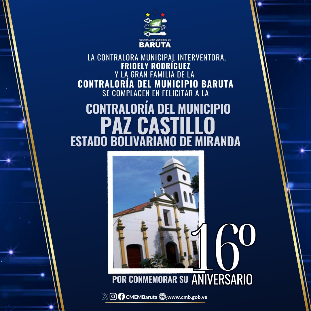 En este día tan especial, queremos expresar nuestro reconocimiento a la labor que desempeña la Contraloría del municipio Paz castillo, del estado Bolivariano de Miranda.

¡Felicidades por su 16º Aniversario!
<a href="/CMEMpcastillo1/">Contraloría Municipal de Paz Castillo</a> 
<a href="/CEBMiranda/">Contraloría de Miranda</a>