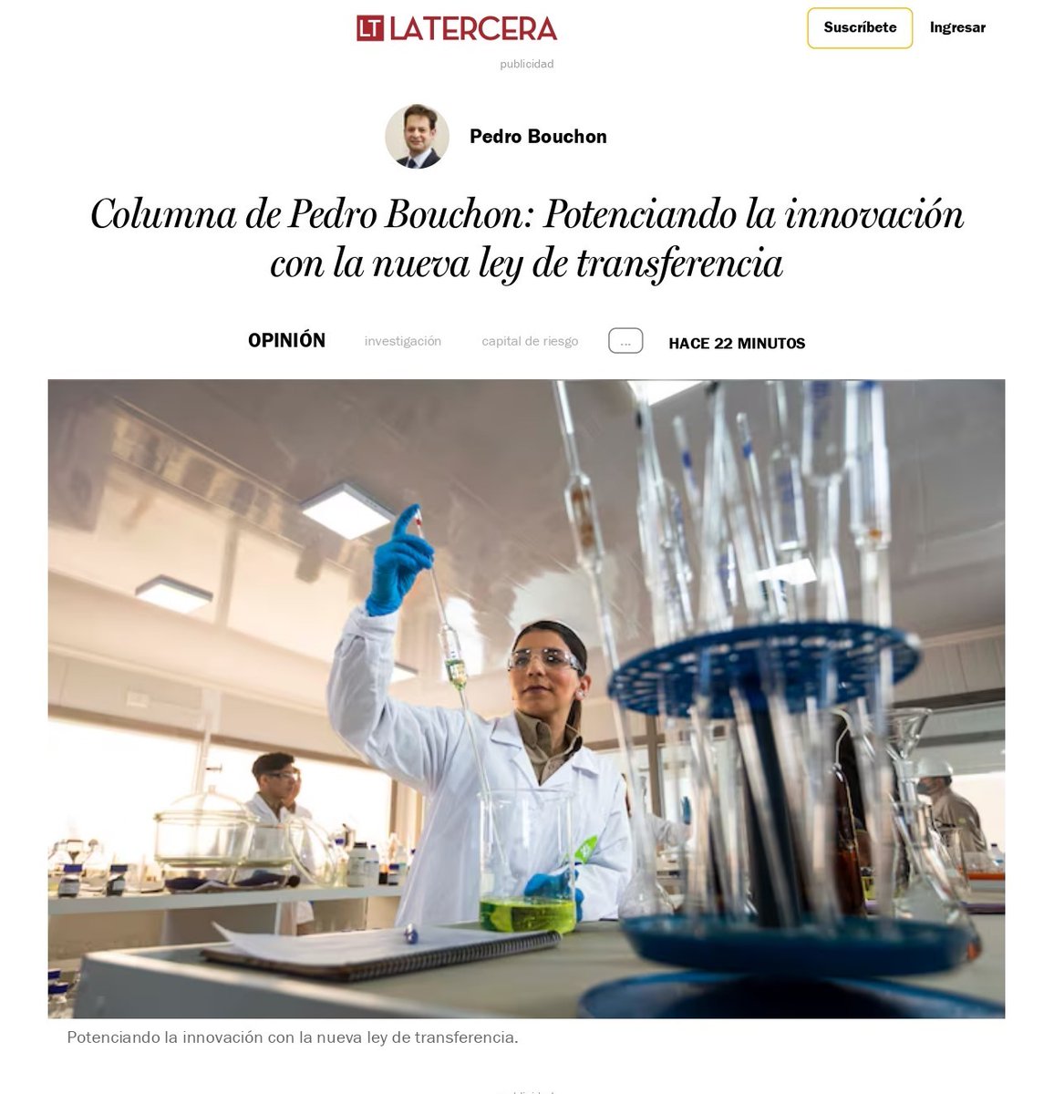#RolPúblicoUC 📢 El vicerrector de Investigación <a href="/ucatolica/">Universidad Católica</a>, <a href="/PedroBouchon/">Pedro Bouchon</a>, destacó para <a href="/latercera/">La Tercera</a>, la importancia del proyecto de Ley de Transferencia Tecnológica y Conocimiento, del que fue parte en su discusión como presidente de la Comisión de Investigación del <a href="/CRUCH_cl/">CRUCH</a>.