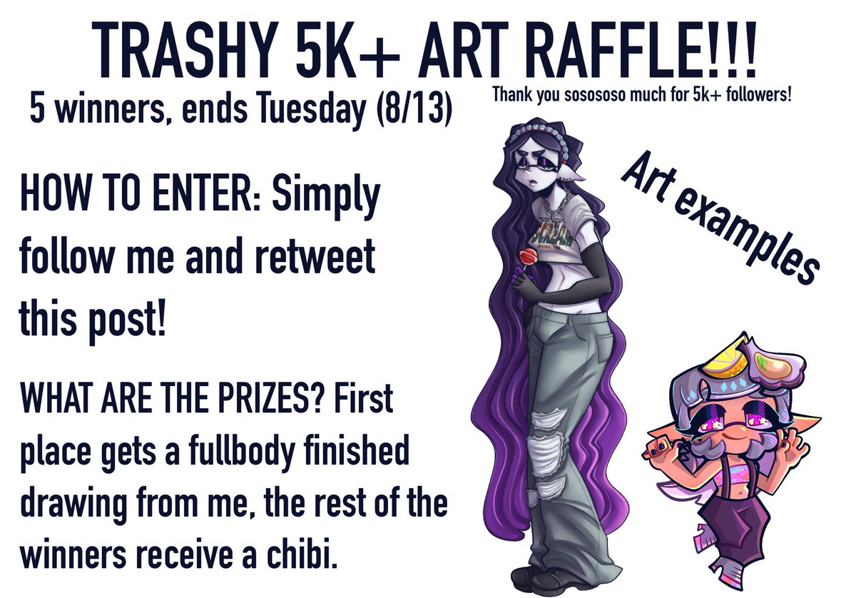 MaddeningTrash's tweet photo. As promised, I bring to y’all a special raffle as a way to thank you all for my support. Ends next Tuesday! Make sure you follow the rules to count as a participant. https://t.co/36uV08O9NC