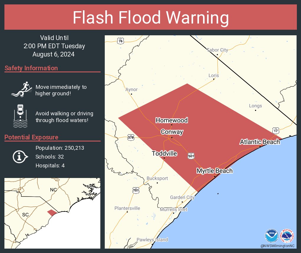 NWSWilmingtonNC's tweet image. Flash Flood Warning including Myrtle Beach SC, Socastee SC and  Conway SC until 2:00 PM EDT