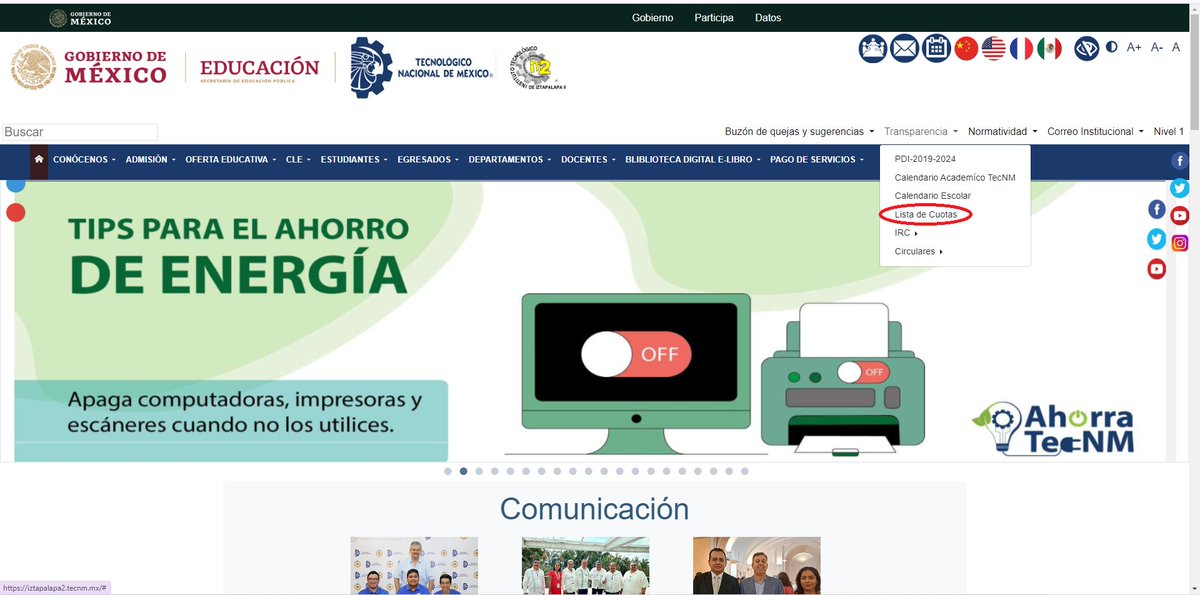 Lista de Cuotas Agosto-Diciembre 2024 

Se hace de su conocimiento a toda la comunidad tecnológica las cuotas para el proceso de reinscripción, favor de estar atentos para mas información 

Consulta en el siguiente enlace:
iztapalapa2.tecnm.mx/Lista%20de%20C…