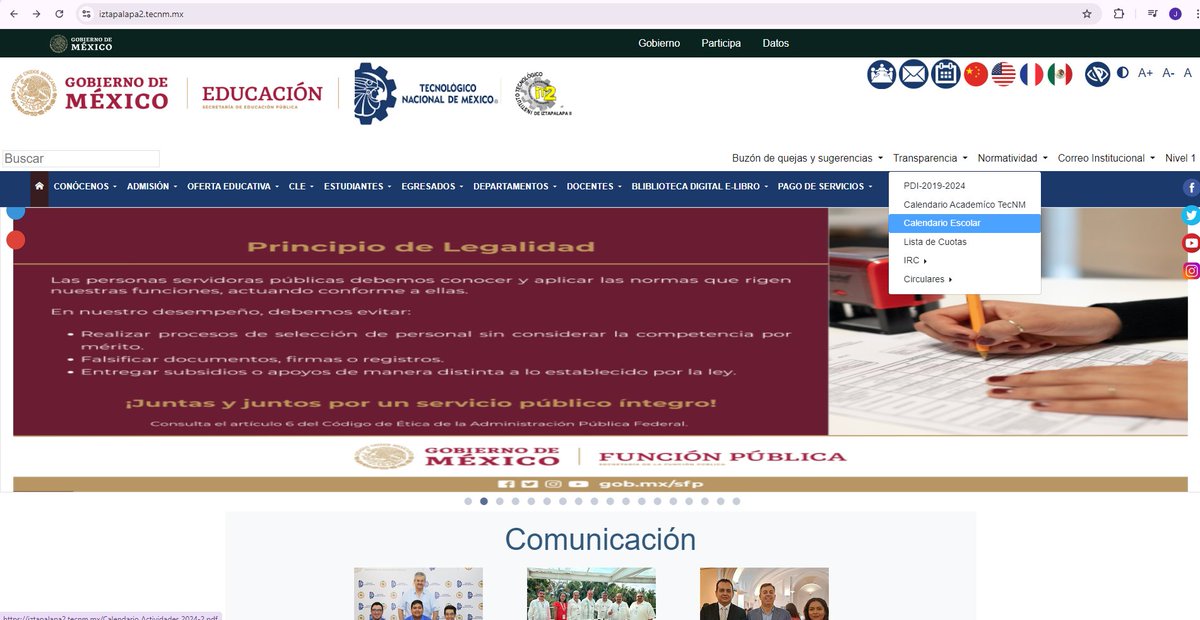 ¡ Disponible Ya !

Calendario Escolar período agosto-diciembre 2024, para mayor visualización consulta el siguiente enlace:

iztapalapa2.tecnm.mx/Calendario%20E…