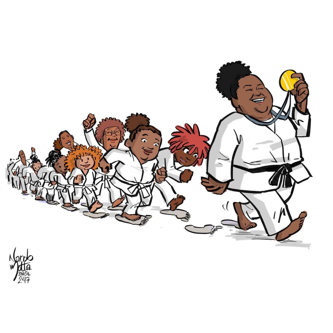 ptbrasil's tweet photo. Mulheres e meninas pretas no lugar mais alto do pódio com Rebeca Andrade e Bia Souza 🥇 A inspiração que nossas atletas estão deixando é gigante!

🎨 @desenhosdonando https://t.co/oOVpNFdO1o
