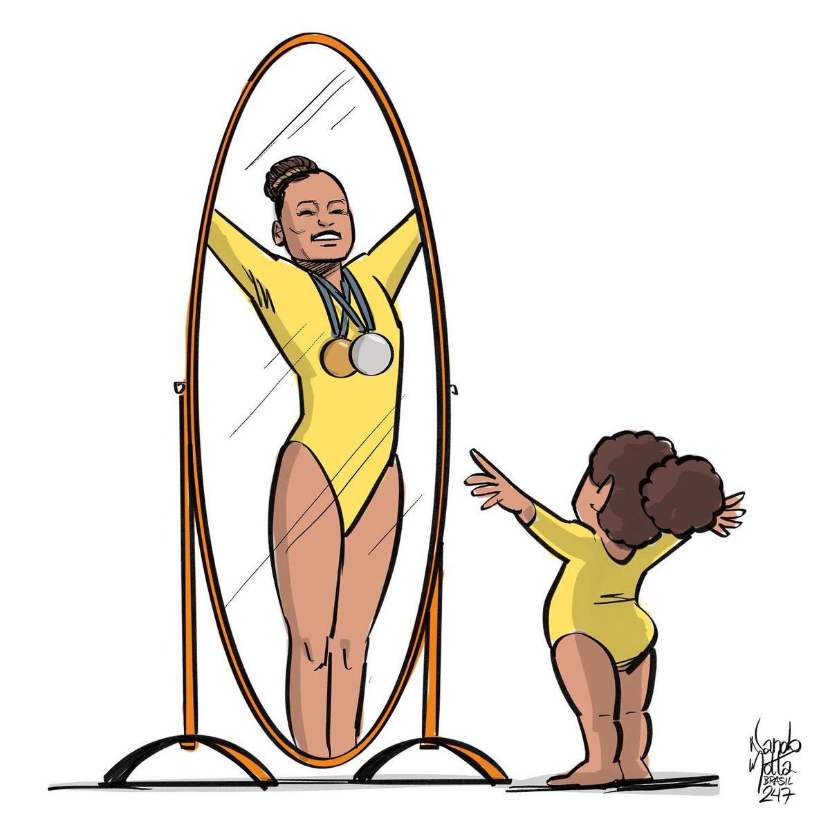 ptbrasil's tweet photo. Mulheres e meninas pretas no lugar mais alto do pódio com Rebeca Andrade e Bia Souza 🥇 A inspiração que nossas atletas estão deixando é gigante!

🎨 @desenhosdonando https://t.co/oOVpNFdO1o
