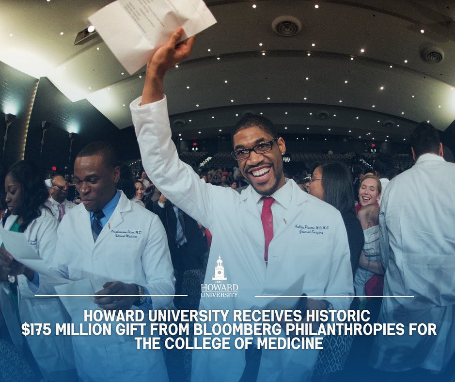 ICYMI: This morning it was announced that Howard University’s College of Medicine, along with three other Historically Black Medical Schools, received a record-breaking gift from Bloomberg Philanthropies’ Greenwood Initiative.

“This is a transformational gift, not only for its