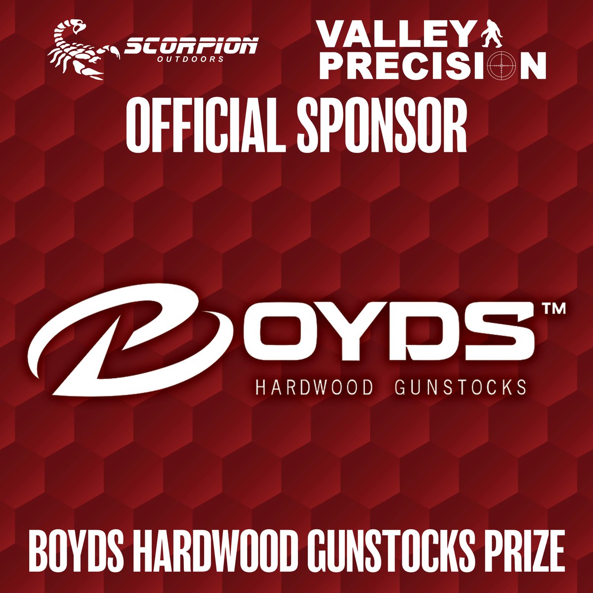 ScorpionOutdoor's tweet photo. Thank you to Boyds Hardwood Gunstocks for sponsoring the Valley Precision matches this summer with their donation.
Stay Tuned for more announcements.

#scorpionoutdoorproducts
#boydshardwoodgunstocks https://t.co/0twG2f6OPe