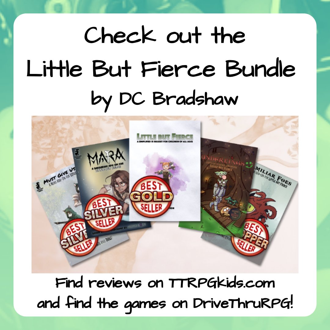 TTRPGkids's tweet photo. If your kids are asking about D&D, check out Little But Fierce by @DCBradshawRPG!
This D&D 5e rewrite covers character builds, spells, rules, creatures, and more so you can run a game that's more accessible to young players.
Find details below!
#DnDforkids #DnDkids https://t.co/wysALf9wxm