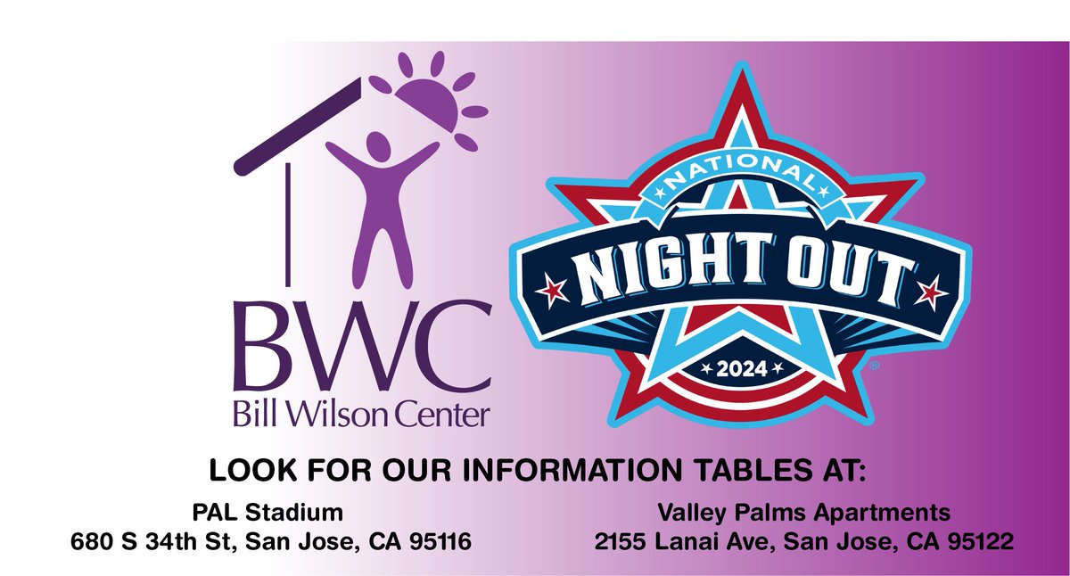 Tonight is #NationalNightOut
Every year, neighborhoods and first responders take part in this nationwide event to make neighborhoods safer while enhancing the relationships between communities and public safety.
BWC will have info tables at SJ’s P.A.L. Stadium &amp; Valley Palms Apts