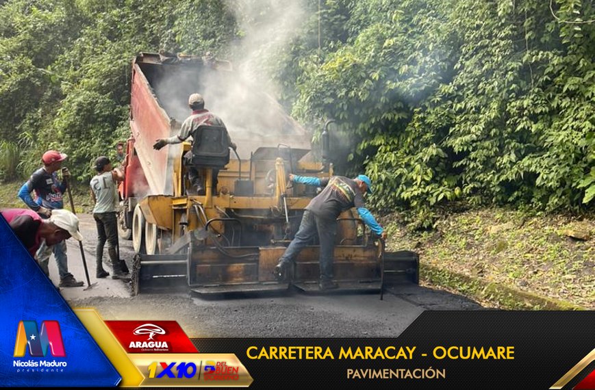 GobiernoAragua_'s tweet photo. #EnFotos || El @GobiernoAragua_ a través de @viasdearaguas continúa realizando acciones necesarias para el desarrollo del Edo. #Aragua con el 1x10 del Buen Gobierno, con la pavimentación de la carretera Maracay-Ocumare con la aplicación de 115 toneladas. https://t.co/EBCDD0nBHc