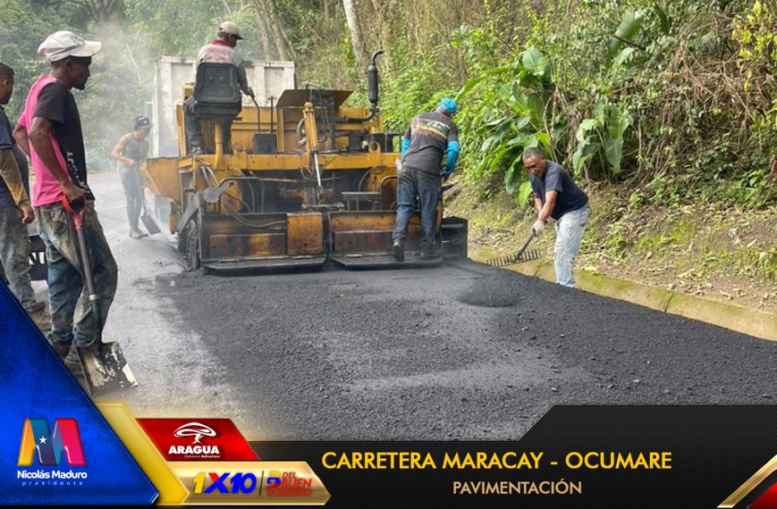 GobiernoAragua_'s tweet photo. #EnFotos || El @GobiernoAragua_ a través de @viasdearaguas continúa realizando acciones necesarias para el desarrollo del Edo. #Aragua con el 1x10 del Buen Gobierno, con la pavimentación de la carretera Maracay-Ocumare con la aplicación de 115 toneladas. https://t.co/EBCDD0nBHc