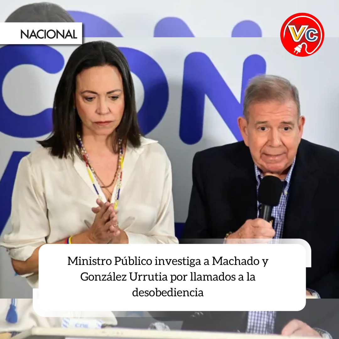 Vzlaconectada's tweet photo. El Ministerio Público ha anunciado el inicio de una investigación hacia María Corina Machado y Edmundo González Urrutia, a quienes acusa de provocar a funcionarios de la policía y de las fuerzas armadas a desobedecer la ley.

#6agosto #MariaCorinaYEdmundoPresosYA https://t.co/p1JYj2P8pY