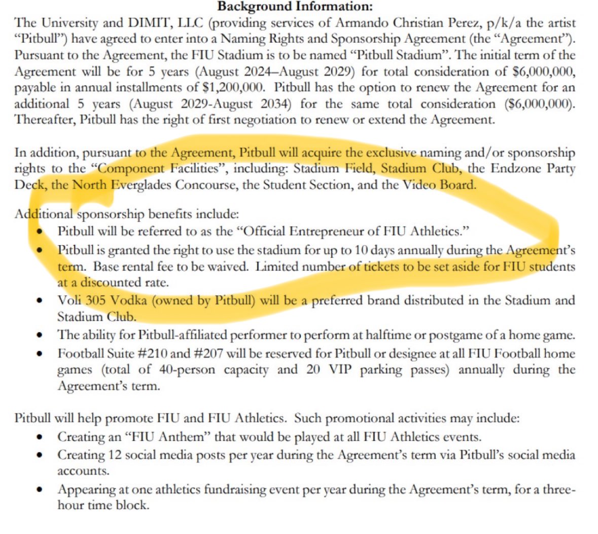 Pitbull and FIU agreement is awesome.