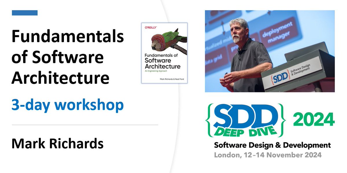 SDD Deep Dive 2024 - intensive 3-day workshop

Want to spend 3 days in London (12-14 Nov), in a workshop covering the Fundamentals of Software Architecture, with a guy who co-authored the O'Reilly book on it?

Book now &amp; save £200 - check out the agenda here: