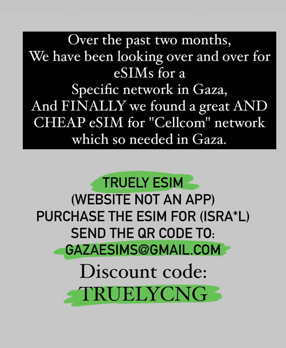 FINALLY we found good yet cheap eSIMs for Cellcom which is so needed in Gaza #ConnectingGaza