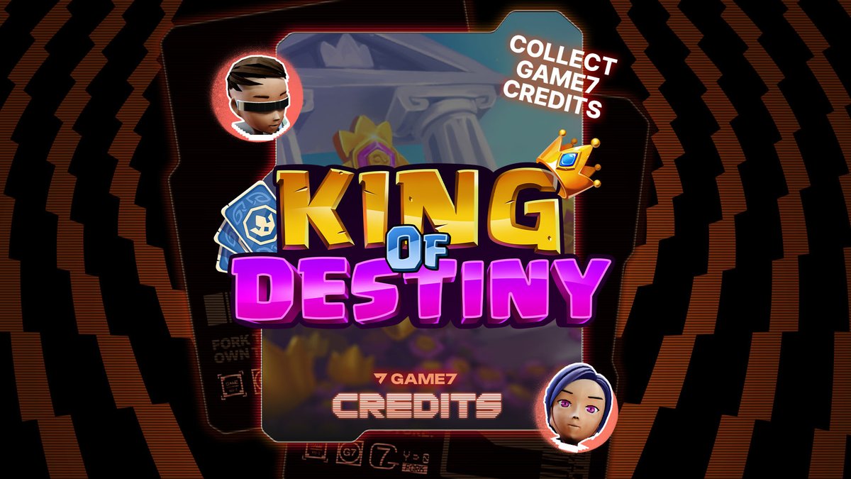 Game7 DAO (@g7_dao) on Twitter photo Introducing the second featured game of the Credits Campaign! 🥳
Win 2x credits by completing the <a href="/KingOfDestinyIG/">King Of Destiny 👑</a> quest before Friday (8/9) ✅
Start now: app.game7.io/quests/king-of… Introducing the second featured game of the Credits Campaign! 🥳
Win 2x credits by completing the <a href="/KingOfDestinyIG/">King Of Destiny 👑</a> quest before Friday (8/9) ✅
Start now: app.game7.io/quests/king-of…