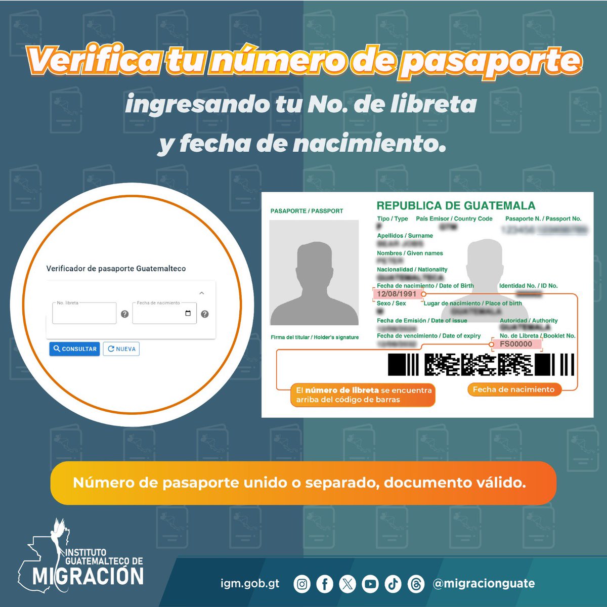 #PasaportesGT | El verificador de pasaporte es un acceso fácil, rápido y seguro para que los usuarios presenten la verificación ante los controles migratorios que lo requieran. ➡️ servicios.igm.gob.gt/web/servicios/…