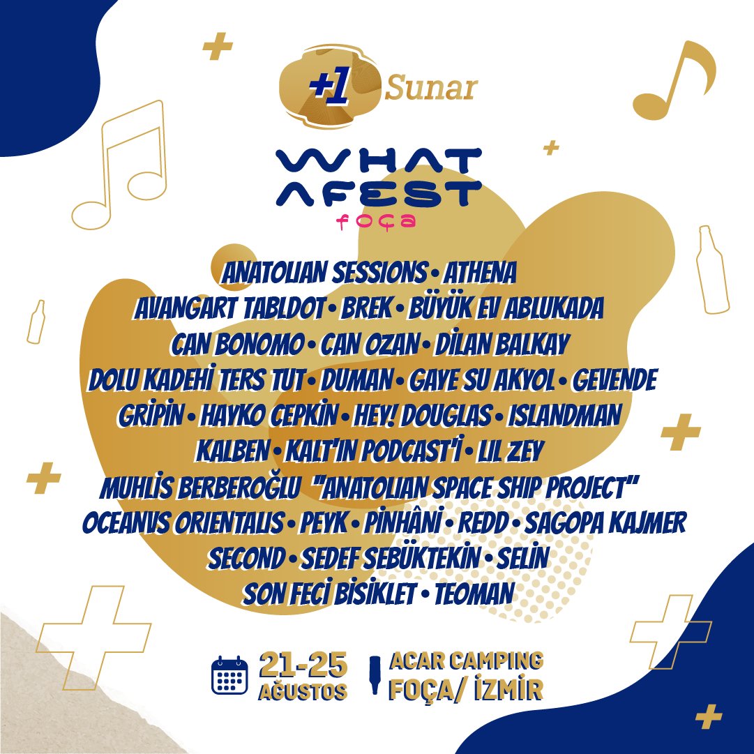 artibir's tweet photo. 🟡: +1 Sunar: What a Fest, bu yıl da kaçırmak istemeyeceğin line up’ı ile 21-25 Ağustos’ta İzmir Foça’da. Unutulmaz bir festivale +1 olmaya hazır mısın? 😎 🎵 🌊 ⛺️  
 
5 gün boyunca dolu dolu müzik, dans ve eğlence için biletler 👉 https://t.co/3qRVu2wPlj https://t.co/tXLndvpGzs