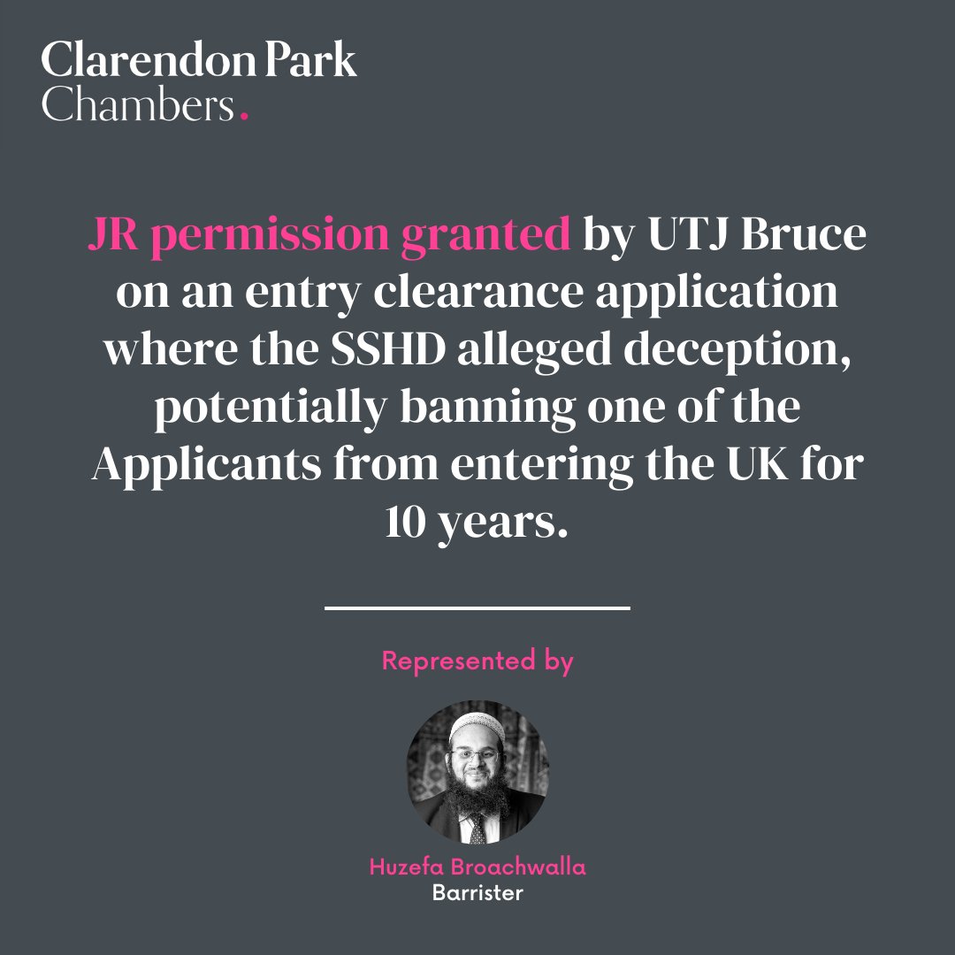 JR permission granted by UTJ Bruce on an entry clearance application where the SSHD alleged deception, potentially banning one of the Applicants from entering the UK for 10 years.