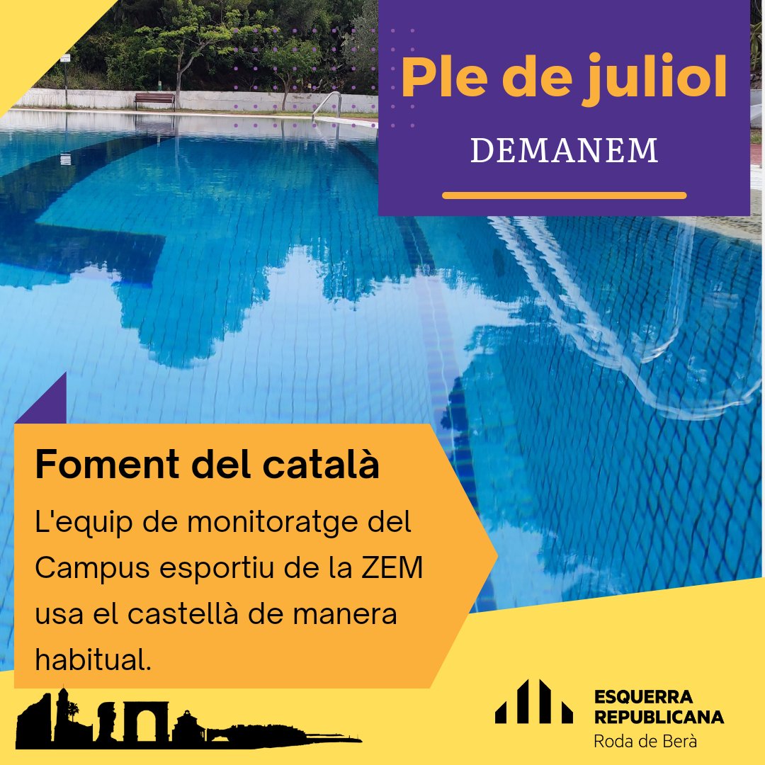 ERC_RdB's tweet photo. En el ple de juliol, la regidora d'ERC va demanar al govern fomentar l'ús del català al Campus Esportiu de la ZEM, segons el Pla Educatiu d'Entorn. Ens preocupa que l'equip de monitoratge usi el castellà habitualment. Promoure el català és clau per la cohesió social. #SomRoda https://t.co/EccdZYQ3s8