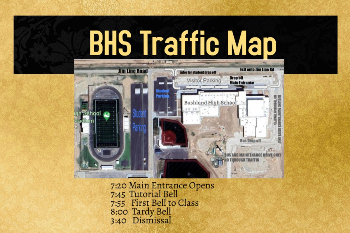 Attention BHS! Here is the traffic map for drop off, pick up, student and visitor parking.