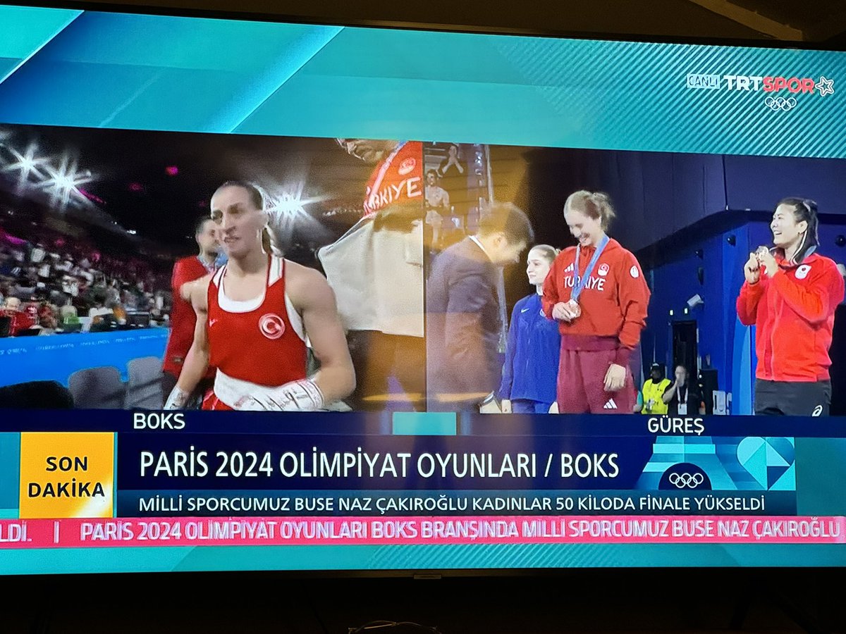 Sağda güreşçimiz Buse Çavuşoğlu bronz madalya alırken solda boksçumuz Busenaz Çakıroğlu altın madalya için finale çıkıyor! Hem de Filenin Sultanları’nın yarı finale çıktığı gün! Ey kahraman Türk Kadını, sen yerde sürünmeye değil, omuzlar üzerinde göklere yükselmeye layıksın🇹🇷❤️🥲