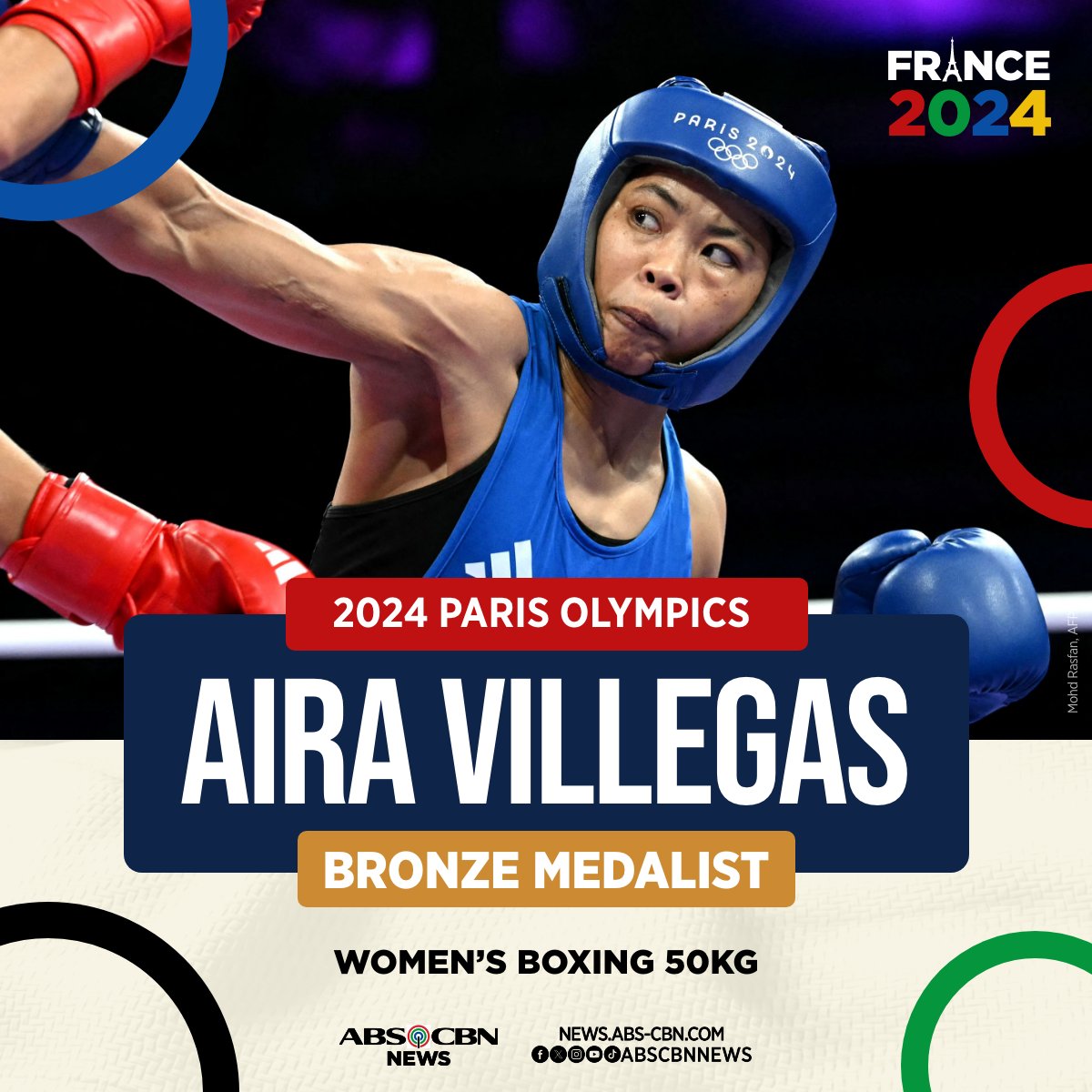 CONGRATULATIONS, AIRA VILLEGAS 🇵🇭🥊🥉

Filipina boxer Aira Villegas settles for bronze after losing to Buse Naz Cakiroglu of Turkey in the semifinals of the women's 50kg category at #Paris2024 #Olympics early Wednesday.

READ: abscbn.news/4cdAqj7