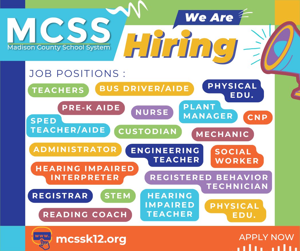 WELCOMING BACK THE KIDDOS HAS BEEN AWESOME! With all the excitement and surge in enrollment, we have some positions that need to be filled as soon as possible. Help spread the word that MCSS has some career opportunities available!!! mcssk12.org/apply #ThePowerOfUs