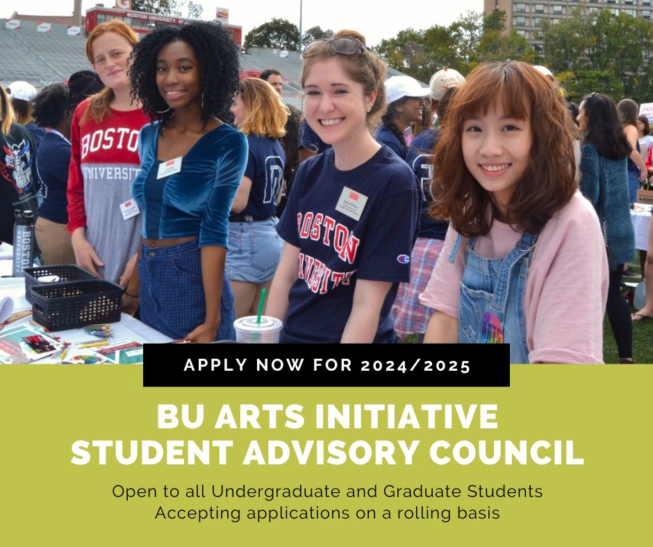 📣 Join our team as a Student Council Member! Are you interested in engaging students in the arts? Apply to the BU Arts Initiative Student Council 24/25. Selected students will lead the student art gallery, Arts Insiders events, and special events. Learn more at the 🔗 in our bio