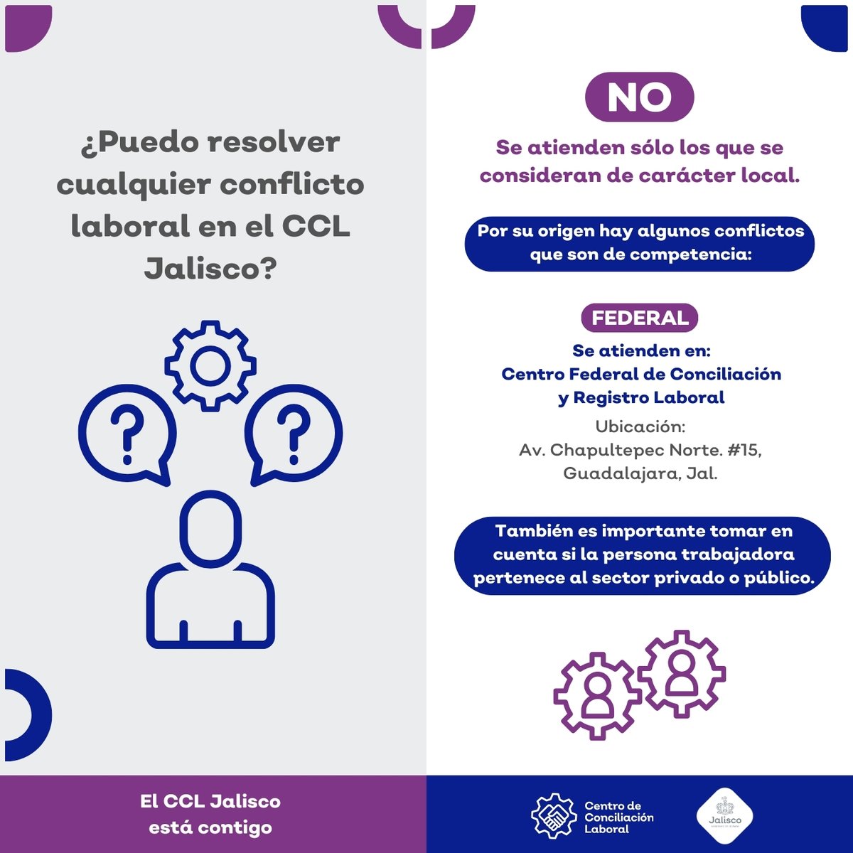 ¡No todos los conflictos laborales se pueden resolver en el #CCLJalisco!
En nuestro Centro se atienden sólo los conflictos de carácter local y que han sido solicitados a partir del 3 octubre de 2022 a la fecha. 
Contáctanos a través del número: 333 668 1869