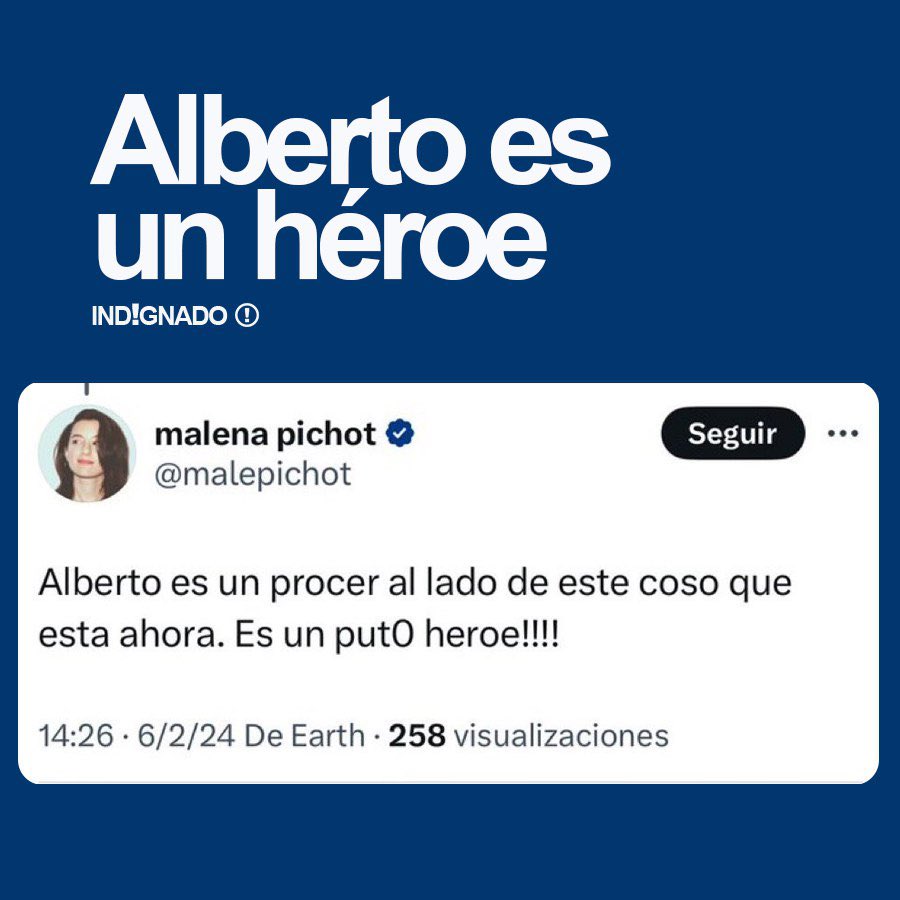 Malena PIchot se enfurece mucho cuando ve este tuit donde afirma que Alberto es un Héroe al lado de Milei. Así que por favor no le den Rt, ni comenten, ni like y mucho menos la arroben porque le sale espuma por la boca. Por favor 🙏🏻