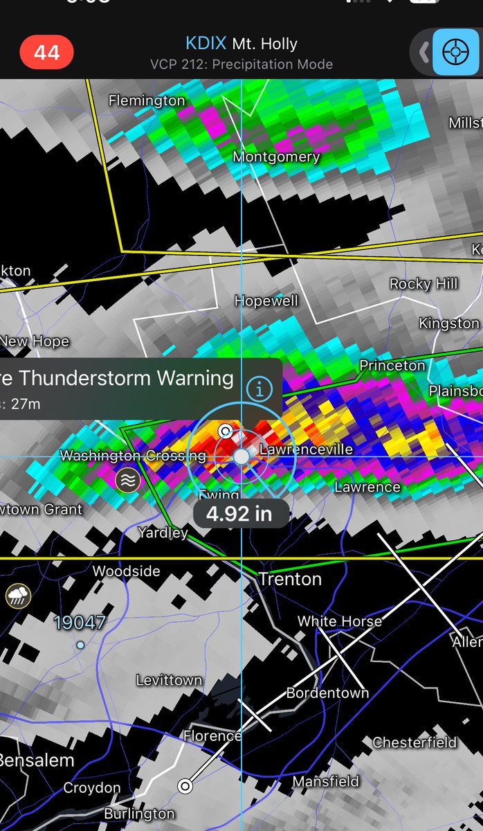 This flash flooding event in Pennington is no joke, I was in it and it came down fast! <a href="/NWS_MountHolly/">NWS Mount Holly</a> cars were under water and trees down with lots of flooding near Pennington market