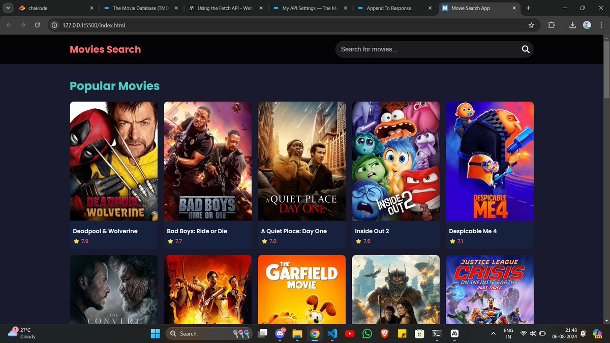 meghtrix's tweet photo. ⭐ Day 25 of my #30DaysJavaScriptChallenge with @Hiteshdotcom! 🚀 Just wrapped up my Movies Search App project! 🎬✨

Github: https://t.co/zjJgy5C8km

#JavaScript #30DaysOfCode #ChaiAurCode #WebDev #FrontEnd #WebDevelopment #connect https://t.co/nnqjtaVYud