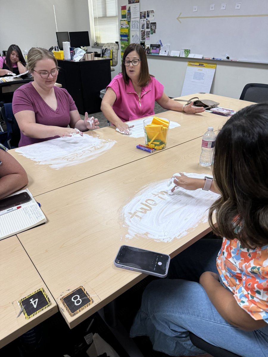 JBrownMISD's tweet photo. Shaving cream fun with our “foundation builder” today!! #MISDMath #ThirdGradeMath #STEMscopes https://t.co/lqLjluUKi0